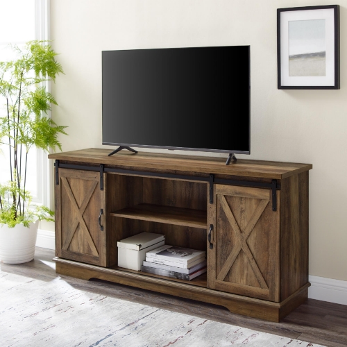 58" Modern Farmhouse TV Stand in Rustic Oak